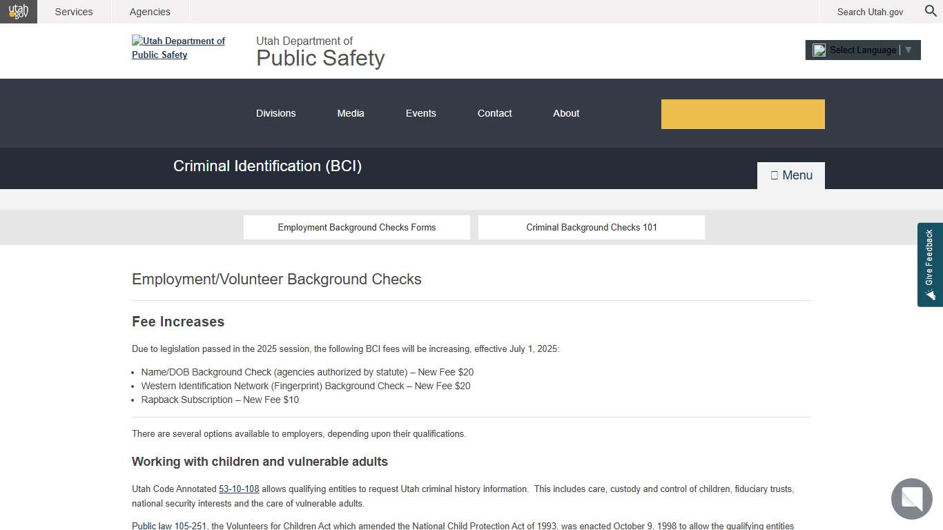 Employment/Volunteer Background Checks | DPS – Criminal Identification (BCI)